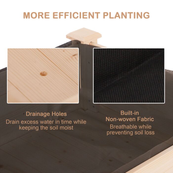 Outsunny Garden Wooden Planters, Non-woven Fabric, Rectangular Raised Bed,fir Wood，indoor/outdoor, 122.5lx56.5wx76h Cm