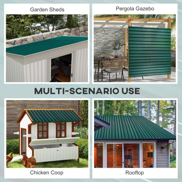 Outsunny Corrugated Roofing Sheets, Pack Of 24, Galvanised Metal Roofing Sheets For Greenhouse, Garage, Storage Shed, Carport, 129 X 45cm, Green