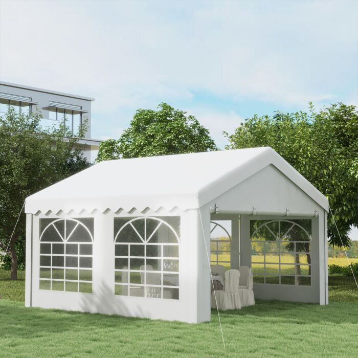 Outsunny 4m X 4 M Party Tents Portable Carport Shelter With Removable Sidewalls & Double Doors, Heavy Duty Party Tent Car Canopy