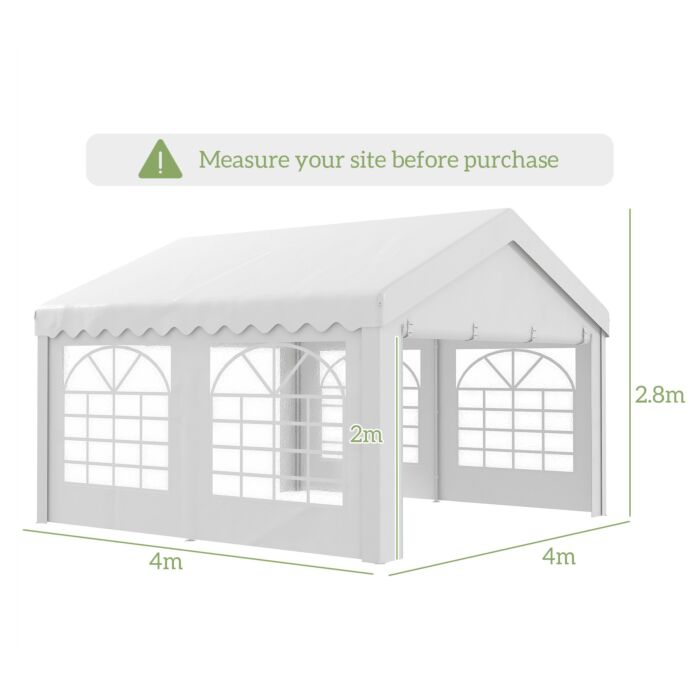 Outsunny 4m X 4 M Party Tents Portable Carport Shelter With Removable Sidewalls & Double Doors, Heavy Duty Party Tent Car Canopy