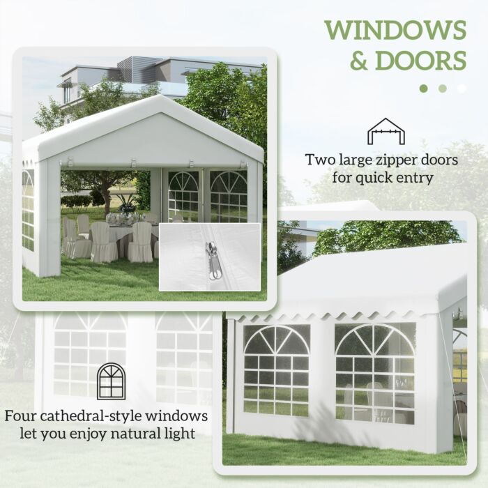 Outsunny 4m X 4 M Party Tents Portable Carport Shelter With Removable Sidewalls & Double Doors, Heavy Duty Party Tent Car Canopy