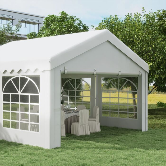 Outsunny 4m X 4 M Party Tents Portable Carport Shelter With Removable Sidewalls & Double Doors, Heavy Duty Party Tent Car Canopy