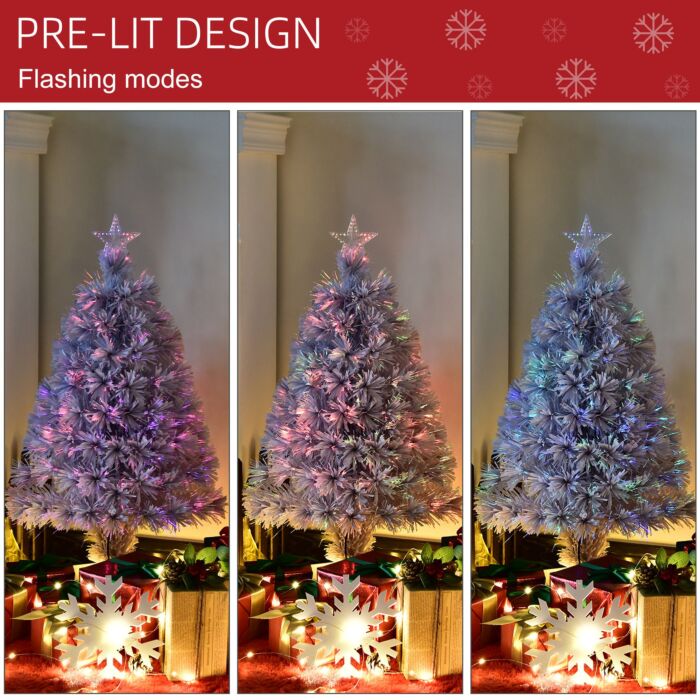 Homcom 2.5ft Prelit Artificial Tabletop Christmas Tree With Fibre Optics Holiday Home Xmas Decoration For Table And Desk, White
