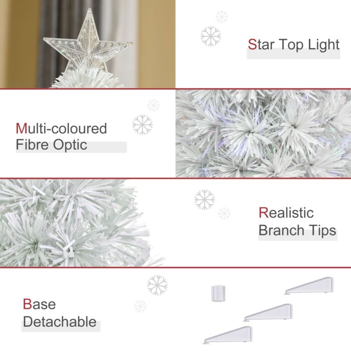 Homcom 2.5ft Prelit Artificial Tabletop Christmas Tree With Fibre Optics Holiday Home Xmas Decoration For Table And Desk, White
