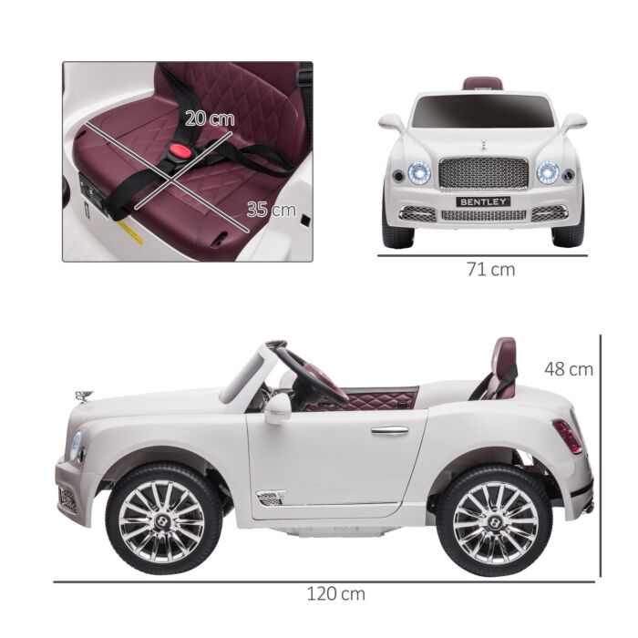 Homcom Kids Electric Ride On Car With Parent Remote, 12v Battery Powered Toy Car With Music Horn Lights For 37-72 Months, White