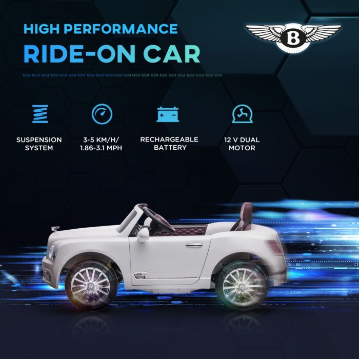 Homcom Kids Electric Ride On Car With Parent Remote, 12v Battery Powered Toy Car With Music Horn Lights For 37-72 Months, White