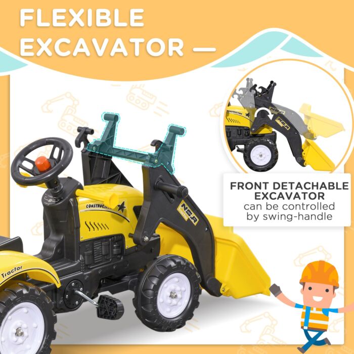 Homcom Kids Pedal Go Kart Excavator-yellow