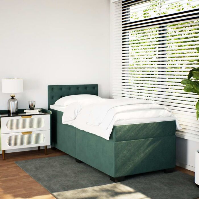 Vidaxl Box Spring Bed With Mattress Dark Green 90x190 Cm Velvet