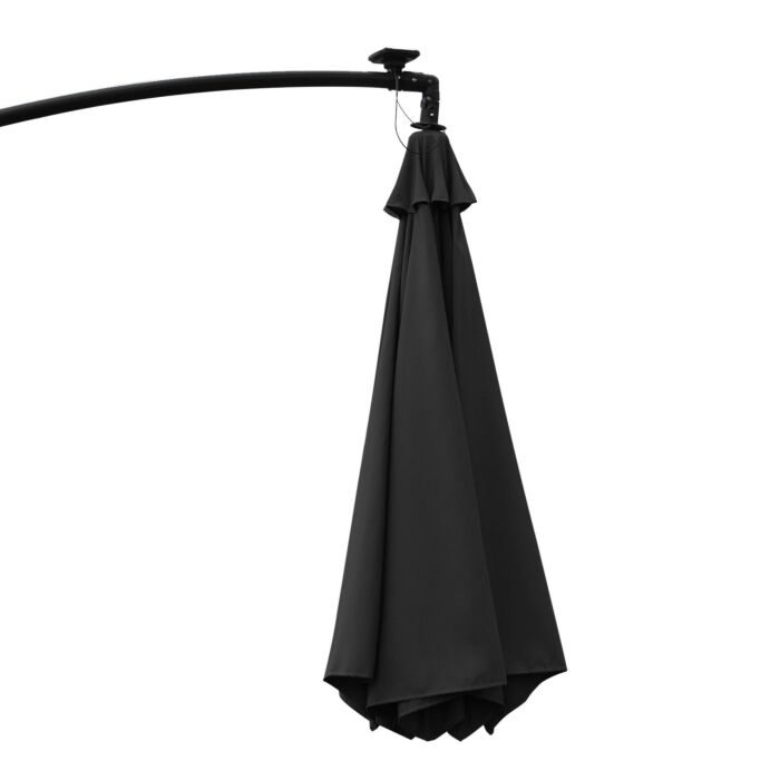 Outsunny 3(m) Led Banana Parasol Garden Cantilever Umbrella With Solar Lights, Crank Handle And Cross Base, Hanging Sun Shade, Black