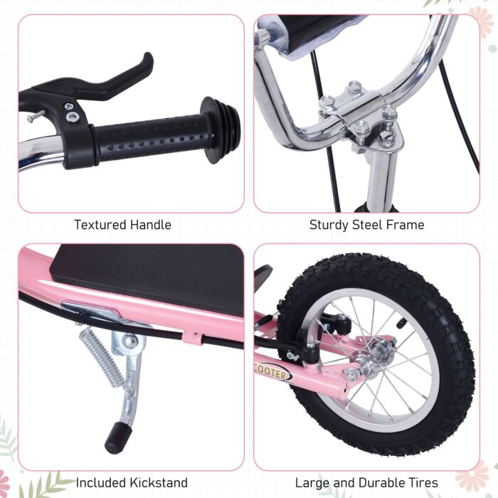 Homcom Teen Scooter Push Kick Scooters For Kids With Rubber Wheels Adjustable Handlebar Front Rear Dual Brakes Kickstand, For 5+ Years, Pink