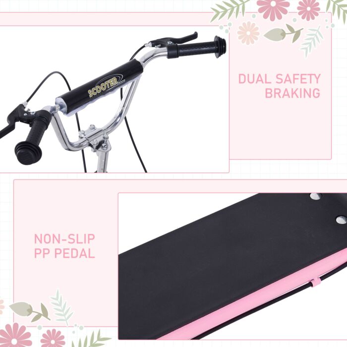 Homcom Teen Scooter Push Kick Scooters For Kids With Rubber Wheels Adjustable Handlebar Front Rear Dual Brakes Kickstand, For 5+ Years, Pink