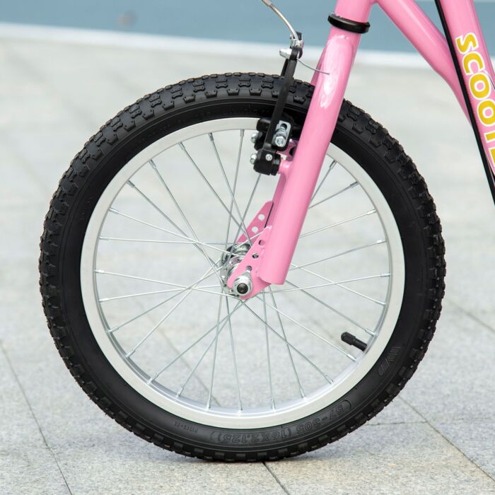 Homcom Teen Scooter Push Kick Scooters For Kids With Rubber Wheels Adjustable Handlebar Front Rear Dual Brakes Kickstand, For 5+ Years, Pink