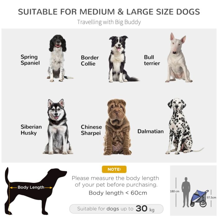 Pawhut Foldable Pet Stroller With Washable Cushion, Storage Bags, Safety Leash For Medium And Large Dogs Cats Travel, Blue