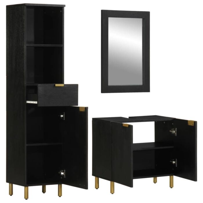 Vidaxl 3 Piece Bathroom Furniture Set Black Engineered Wood