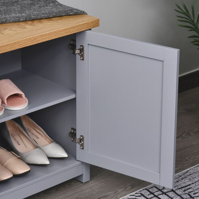 Homcom Shoe Cabinet, 2 Doors Hallway Cupboard, Storage Organiser With Shelf, Entryway Shoe Bench, Bathroom Furniture, Grey