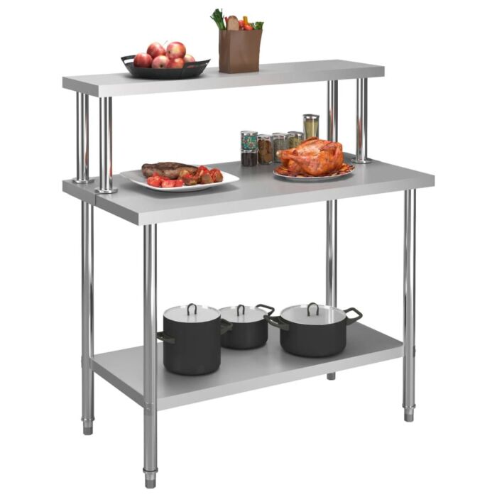 Vidaxl Kitchen Work Table With Overshelf 120x60x120 Cm Stainless Steel