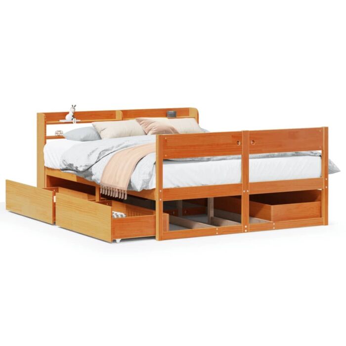 Vidaxl Bed Frame Without Mattress Wax Brown 150x200 Cm King Size Solid Wood Pine