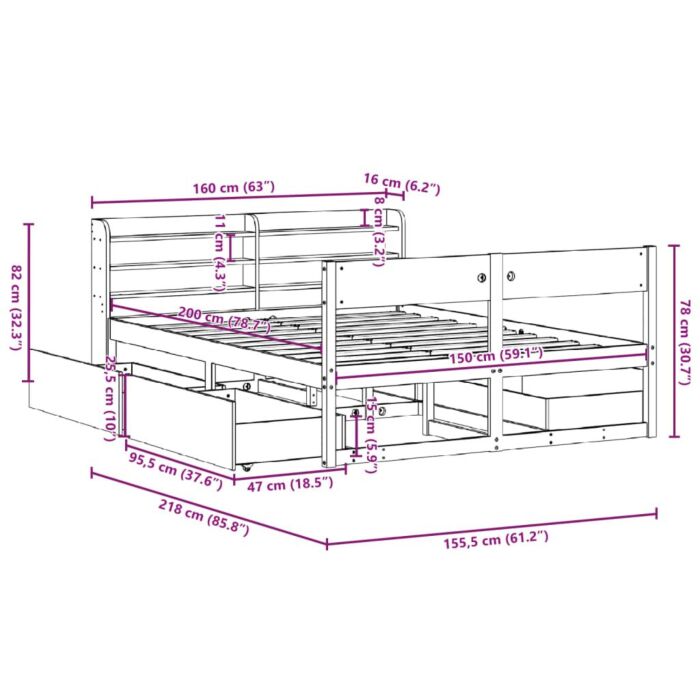 Vidaxl Bed Frame Without Mattress Wax Brown 150x200 Cm King Size Solid Wood Pine
