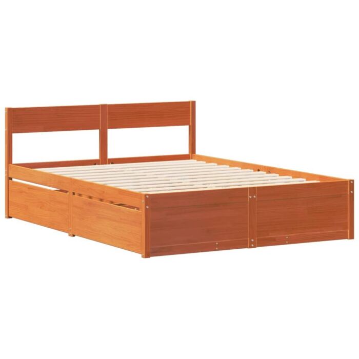 Vidaxl Bed Frame Without Mattress Wax Brown 150x200 Cm King Size Solid Wood Pine