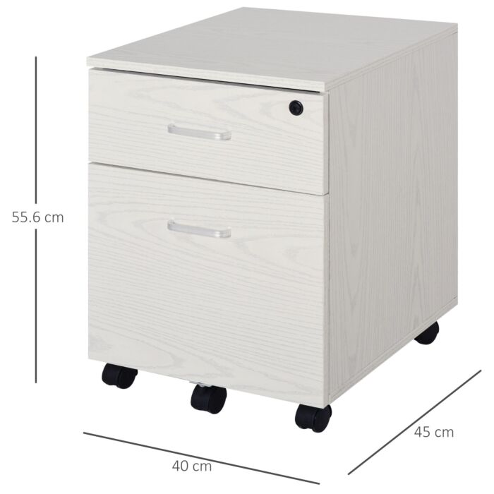 Vinsetto 2-drawer Locking Office Filing Cabinet W/ 5 Wheels Rolling Storage Hanging Legal Letter Files Cupboard Home Organisation White