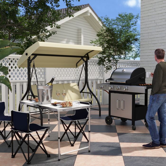 Outsunny Gas Barbecue Grill 3+1 Burner Garden Smoker Bbq Trolley W/ Side Burner Warming Rack Side Shelves Piezo Ignition Thermometer