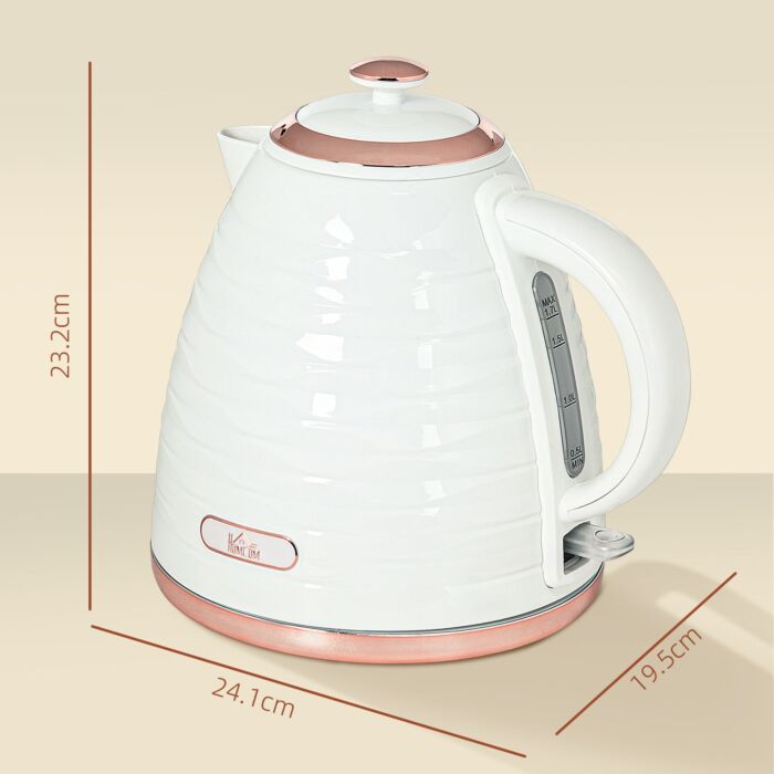 Homcom Electric Kettle, 1.7l, Fast Boil, 3kw Water Kettle With Removable Washable Anti-scale Filter, Auto Shut-off, 360° Swivel, Bpa Free, Cream White Water Ripple Texture