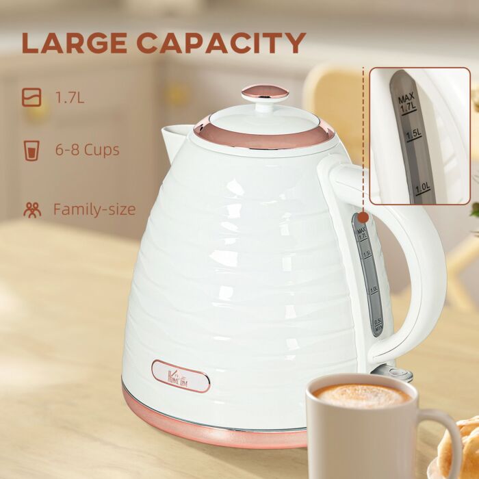 Homcom Electric Kettle, 1.7l, Fast Boil, 3kw Water Kettle With Removable Washable Anti-scale Filter, Auto Shut-off, 360° Swivel, Bpa Free, Cream White Water Ripple Texture