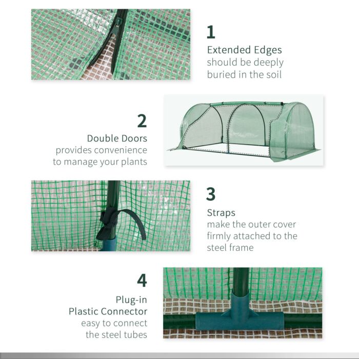 Outsunny Tunnel Greenhouse Green Grow House For Garden Outdoor, Steel Frame, Pe Cover, Green, 200 X 100 X 80cm