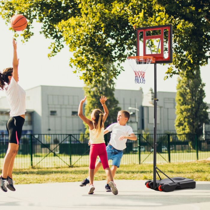 Homcom Portable Basketball Hoop Stand 160-210cm Adjustable Height Sturdy Rim Hoop W/ Large Wheels Stable Base & Net Free Standing