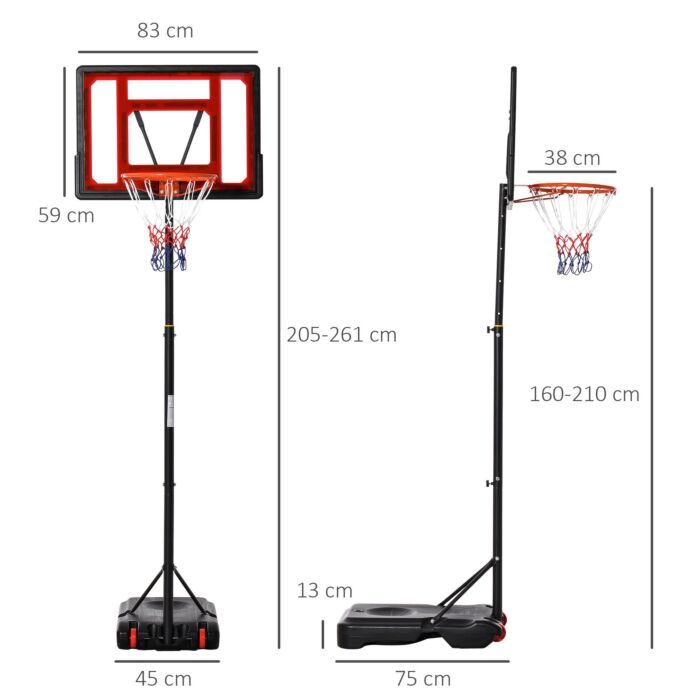 Homcom Portable Basketball Hoop Stand 160-210cm Adjustable Height Sturdy Rim Hoop W/ Large Wheels Stable Base & Net Free Standing
