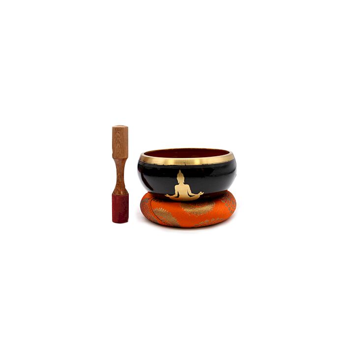 Large Buddha Singing Bowl Set- Black/orange 14cm