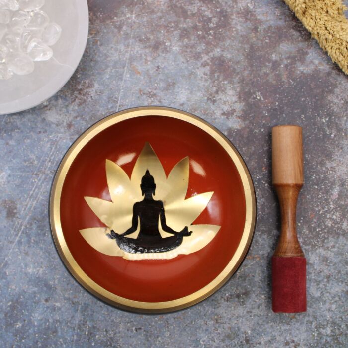 Large Buddha Singing Bowl Set- Black/orange 14cm