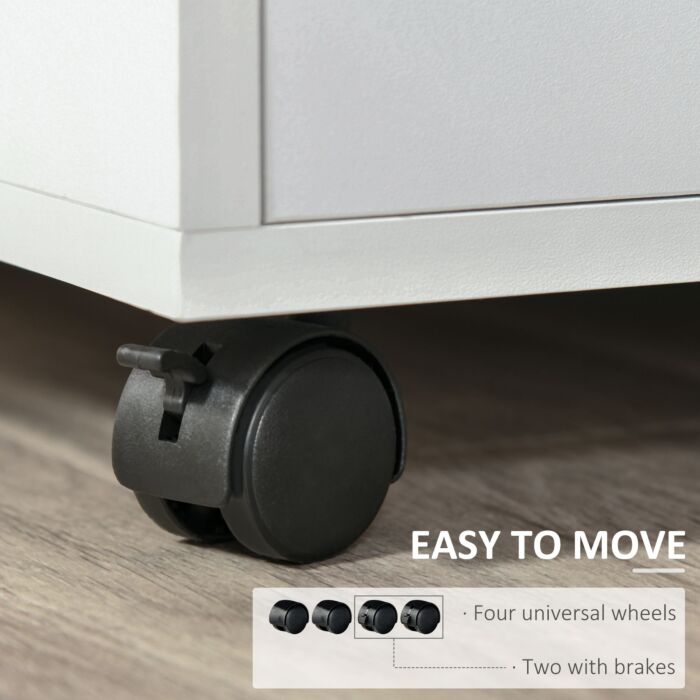 Homcom Multi-storage Printer Stand Unit Office Desk Side Mobile Storage W/ Wheels Modern Style 60l X 50w X 65.5h Cm - White
