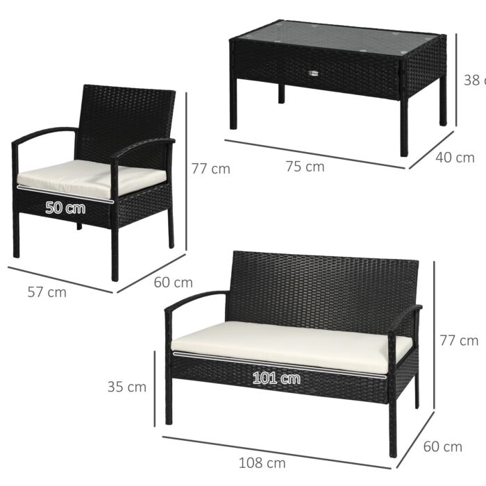 Outsunny 4-seater Rattan Garden Furniture Set Black Cream Outdoor Patio Wicker Weave Chairs Table Conservatory Seaters Bistro Set