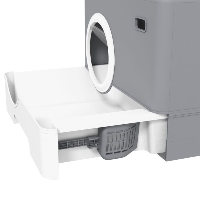 Pawhut Cat Litter Box Enclosed With Lid Front Entry Top Exit, Drawer Tray, Scoop, 52l X 41w X 38.5hcm - Grey