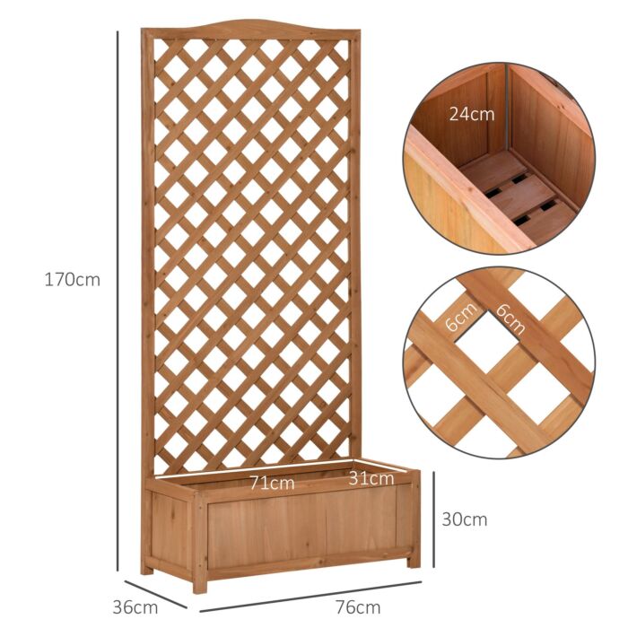 Outsunny Garden Wooden Planter Box With Trellis Free Standing Flower Raised Bed With Lattice For Climbing Plants, 76cm X 36cm X 170cm, Brown