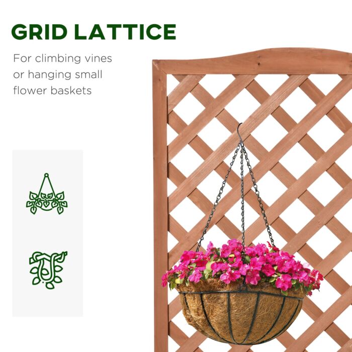 Outsunny Garden Wooden Planter Box With Trellis Free Standing Flower Raised Bed With Lattice For Climbing Plants, 76cm X 36cm X 170cm, Brown