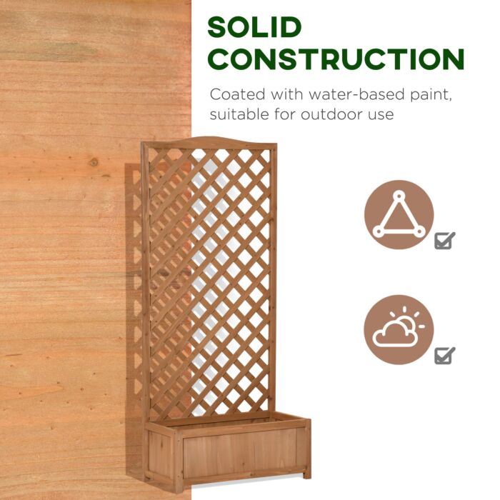 Outsunny Garden Wooden Planter Box With Trellis Free Standing Flower Raised Bed With Lattice For Climbing Plants, 76cm X 36cm X 170cm, Brown