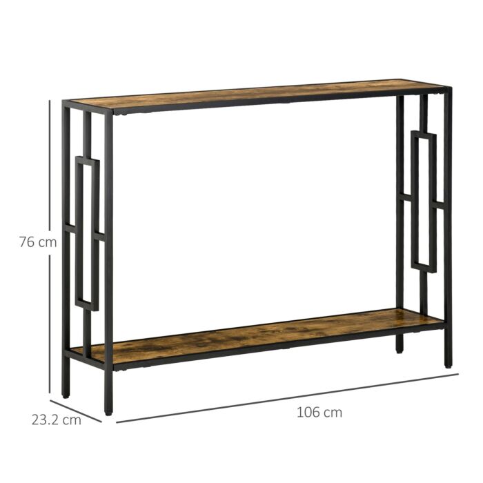 Homcom Industrial Console Table With Storage Shelf, Narrow Hallway Dressing Desk With Metal Frame, Rustic Brown