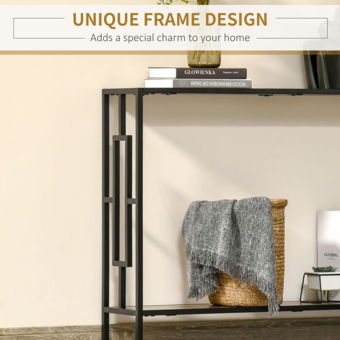 Homcom Industrial Console Table With Storage Shelf, Narrow Hallway Dressing Desk With Metal Frame, Rustic Brown