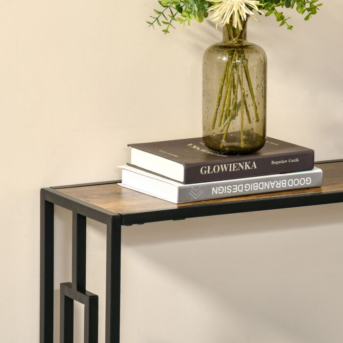 Homcom Industrial Console Table With Storage Shelf, Narrow Hallway Dressing Desk With Metal Frame, Rustic Brown