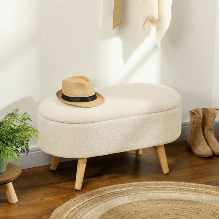 Homcom Teddy Fleece Storage Ottoman - Cream White