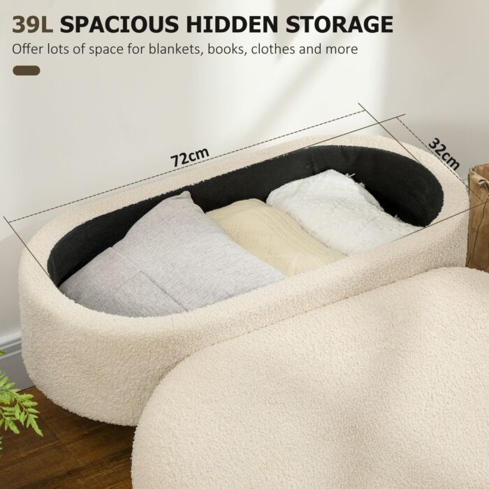 Homcom Teddy Fleece Storage Ottoman - Cream White