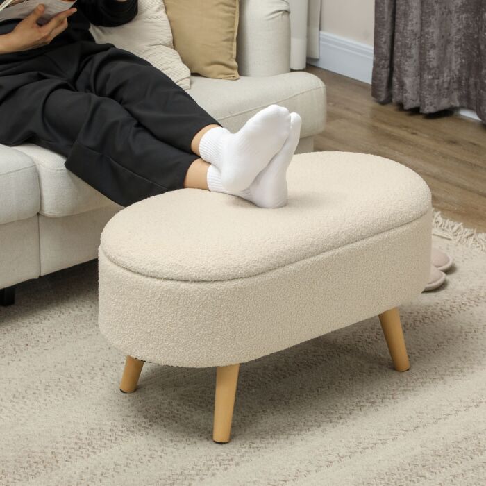 Homcom Teddy Fleece Storage Ottoman - Cream White