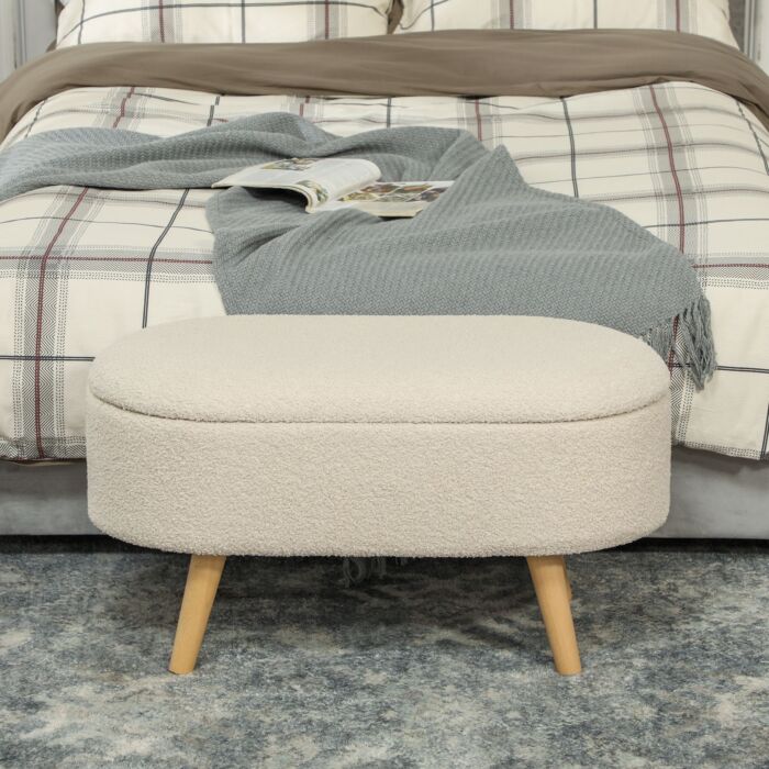 Homcom Teddy Fleece Storage Ottoman - Cream White