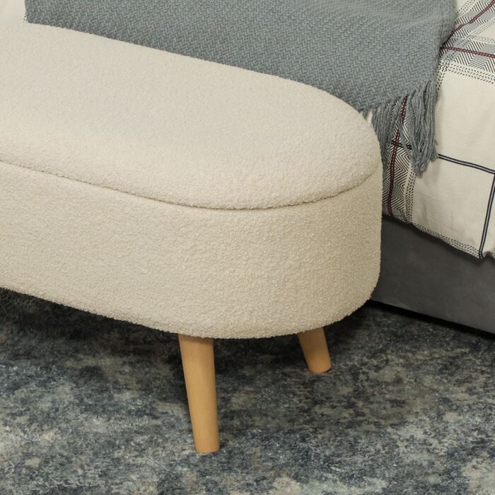Homcom Teddy Fleece Storage Ottoman - Cream White