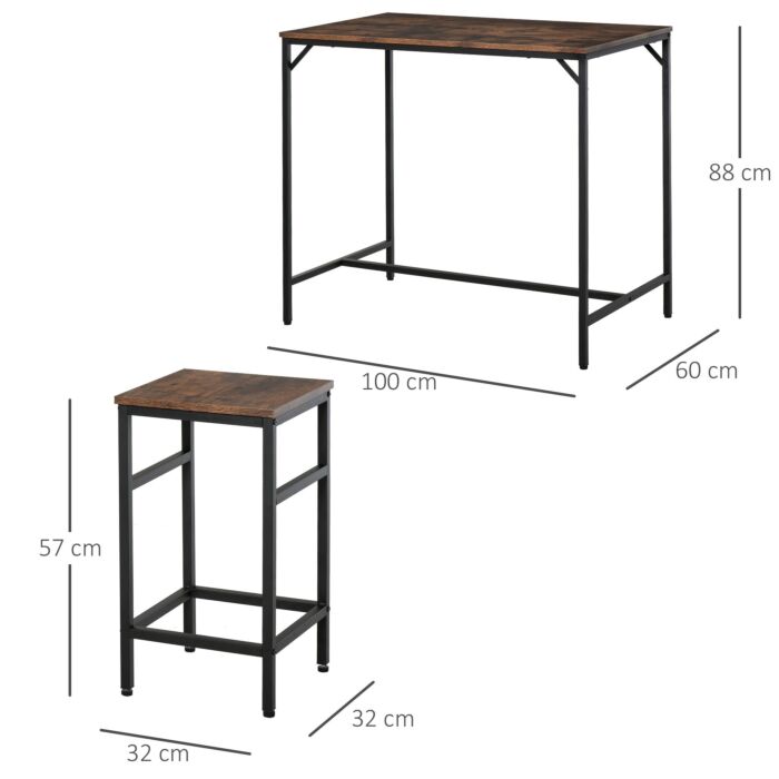 Homcom Industrial Rectangular Bar Table Set With 4 Stools