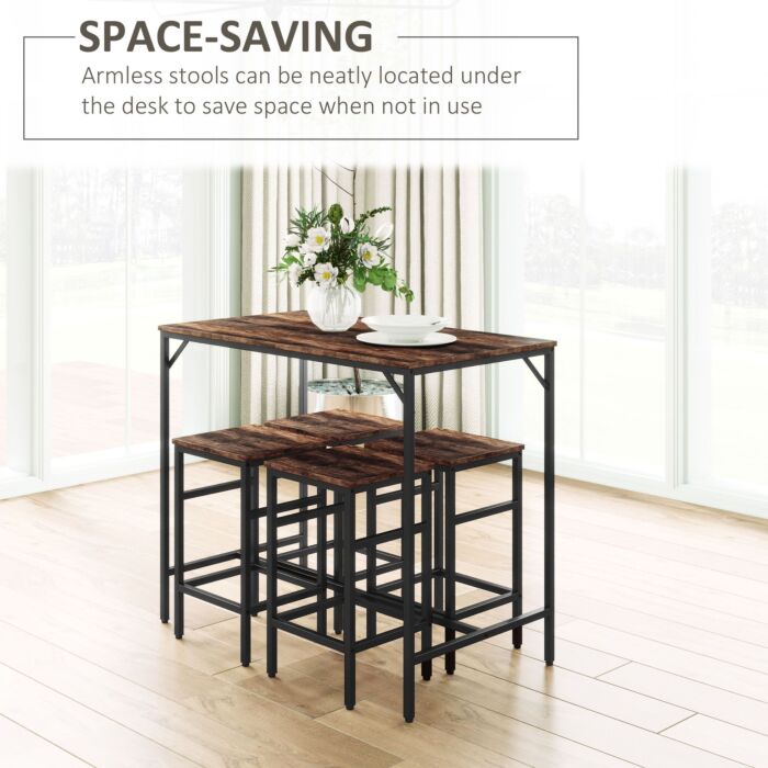 Homcom Industrial Rectangular Bar Table Set With 4 Stools
