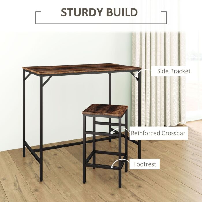 Homcom Industrial Rectangular Bar Table Set With 4 Stools