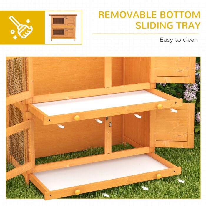 Pawhut Wooden Rabbit Hutch 2 Tiers Bunny House Rabbit Cage W/ Slide-out Tray And Hinged Opening Roof Small Animal House For Indoor